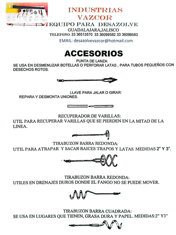 Accesorios para equipos de desazolve